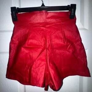 Windsor High Waist Red Leather Shorts